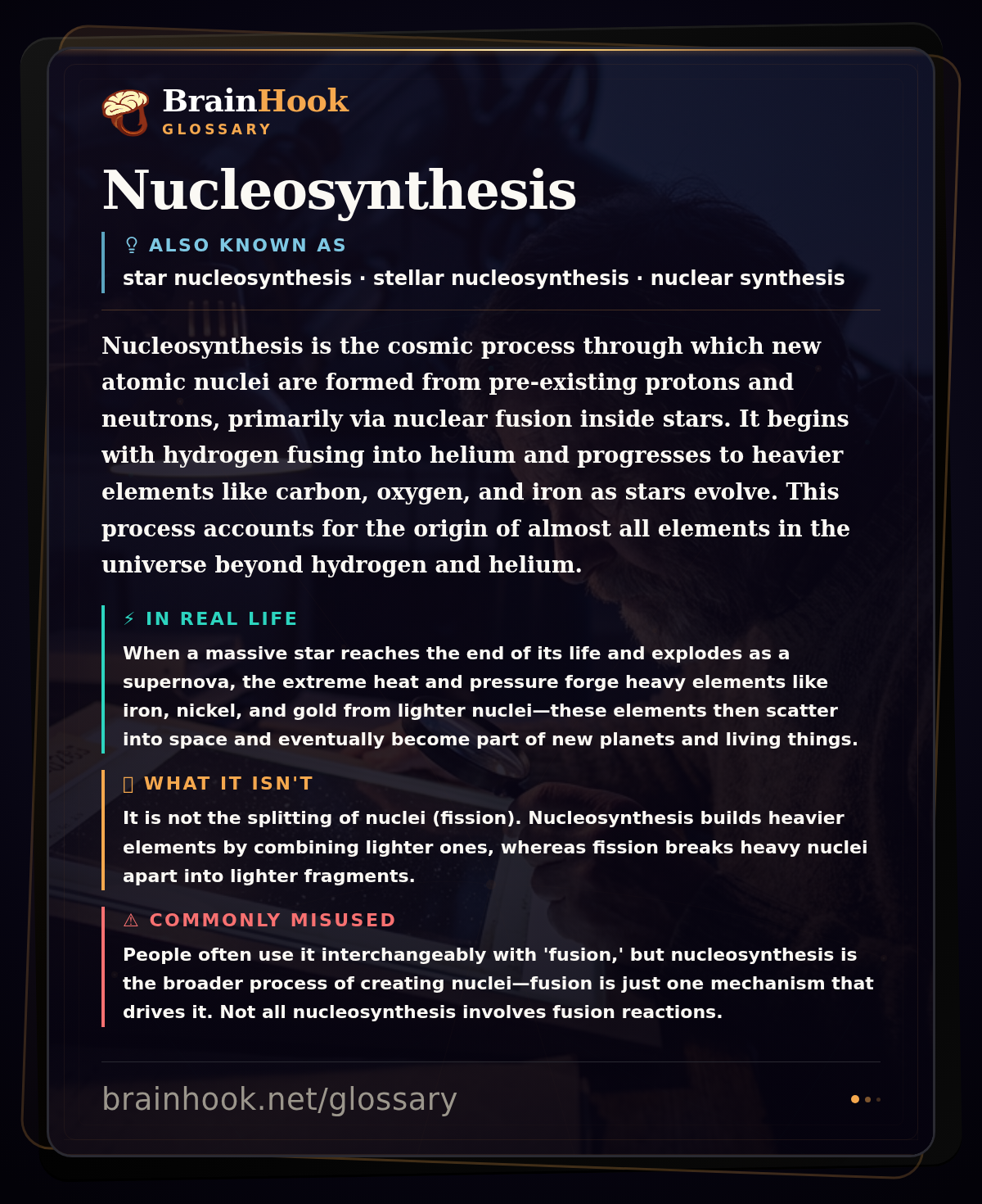 Nucleosynthesis — BrainHook Glossary card
