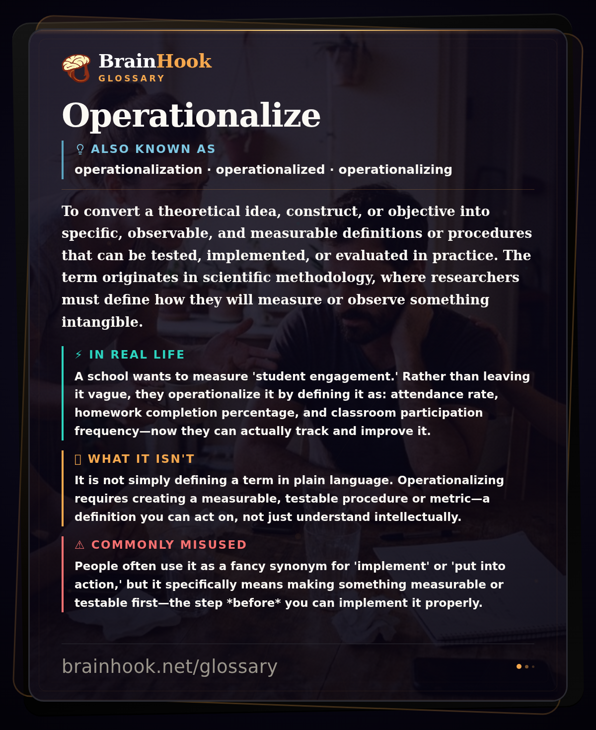 Operationalize — BrainHook Glossary card