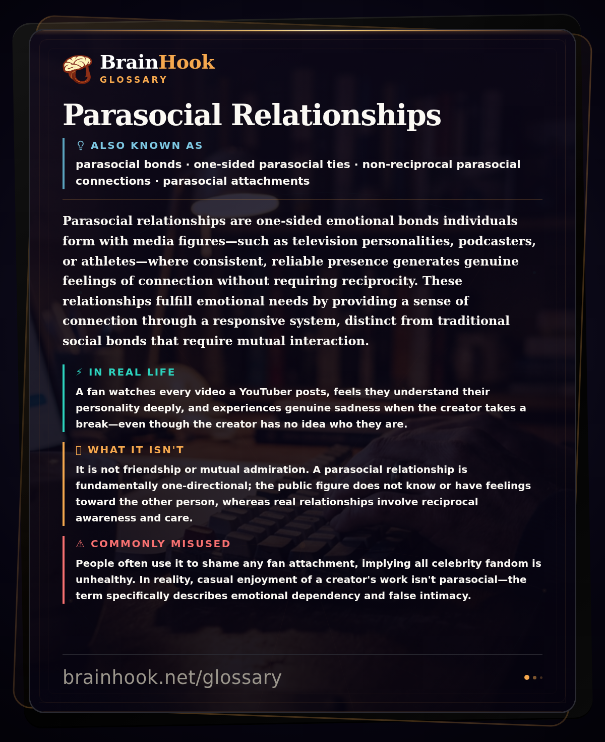 Parasocial Relationships — BrainHook Glossary card