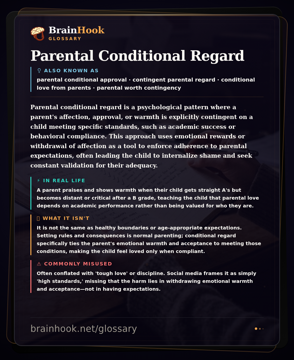 Parental Conditional Regard — BrainHook Glossary card