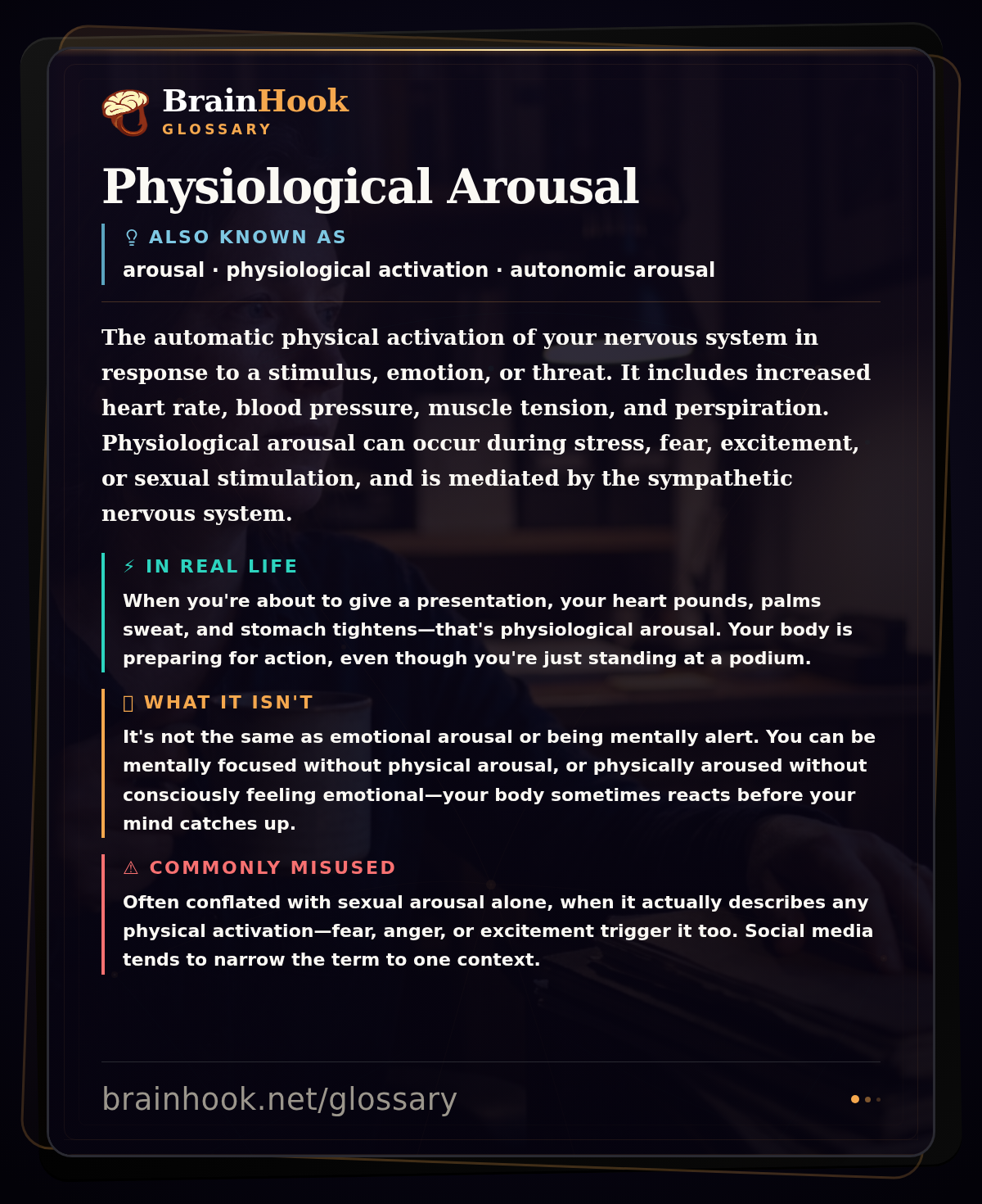 Physiological Arousal — BrainHook Glossary card