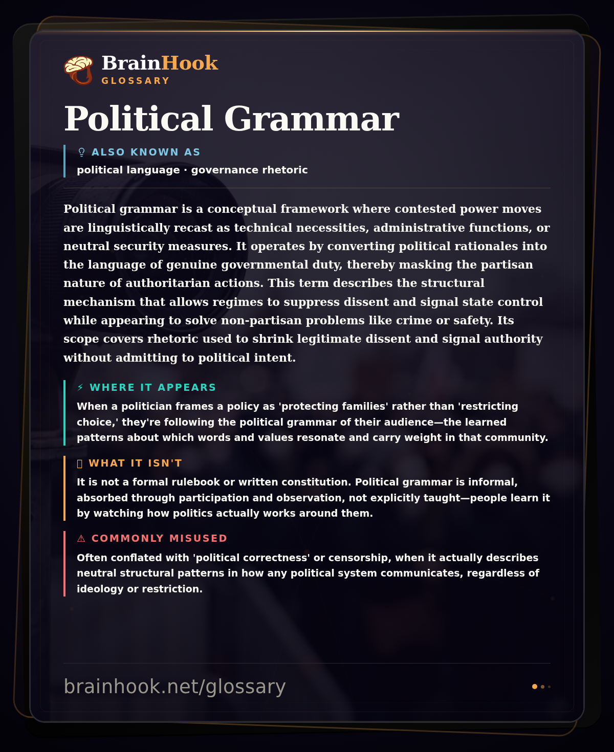 Political Grammar — BrainHook Glossary card
