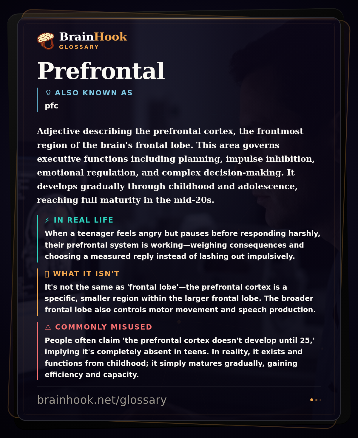 Prefrontal — BrainHook Glossary card