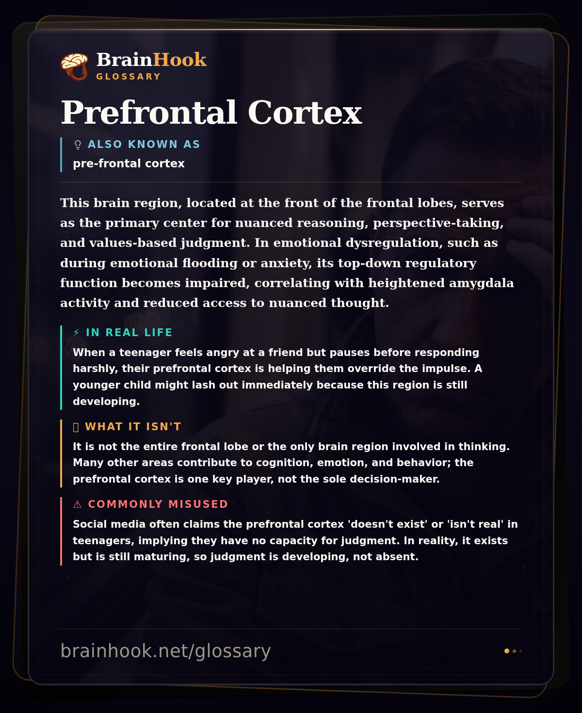 Prefrontal Cortex — BrainHook Glossary card