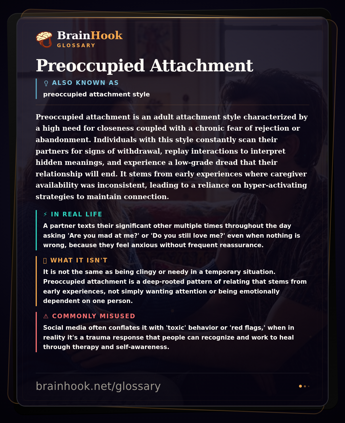 Preoccupied Attachment — BrainHook Glossary card