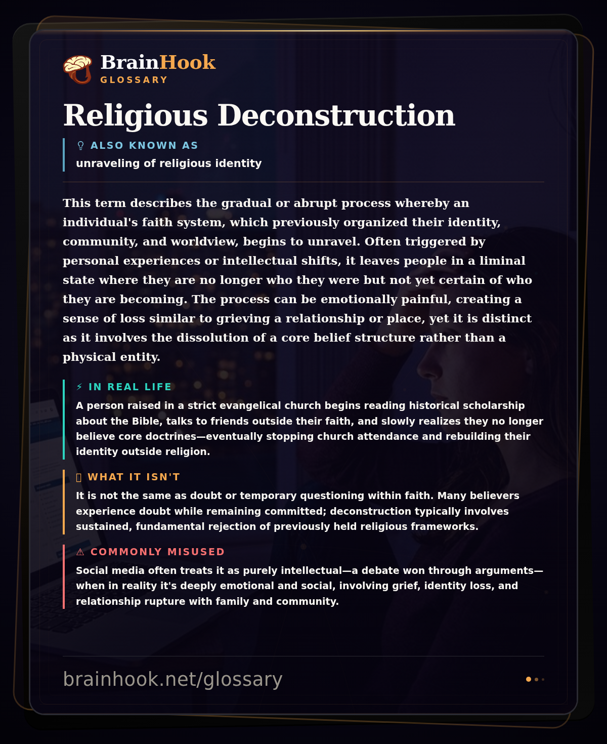 Religious Deconstruction — BrainHook Glossary card