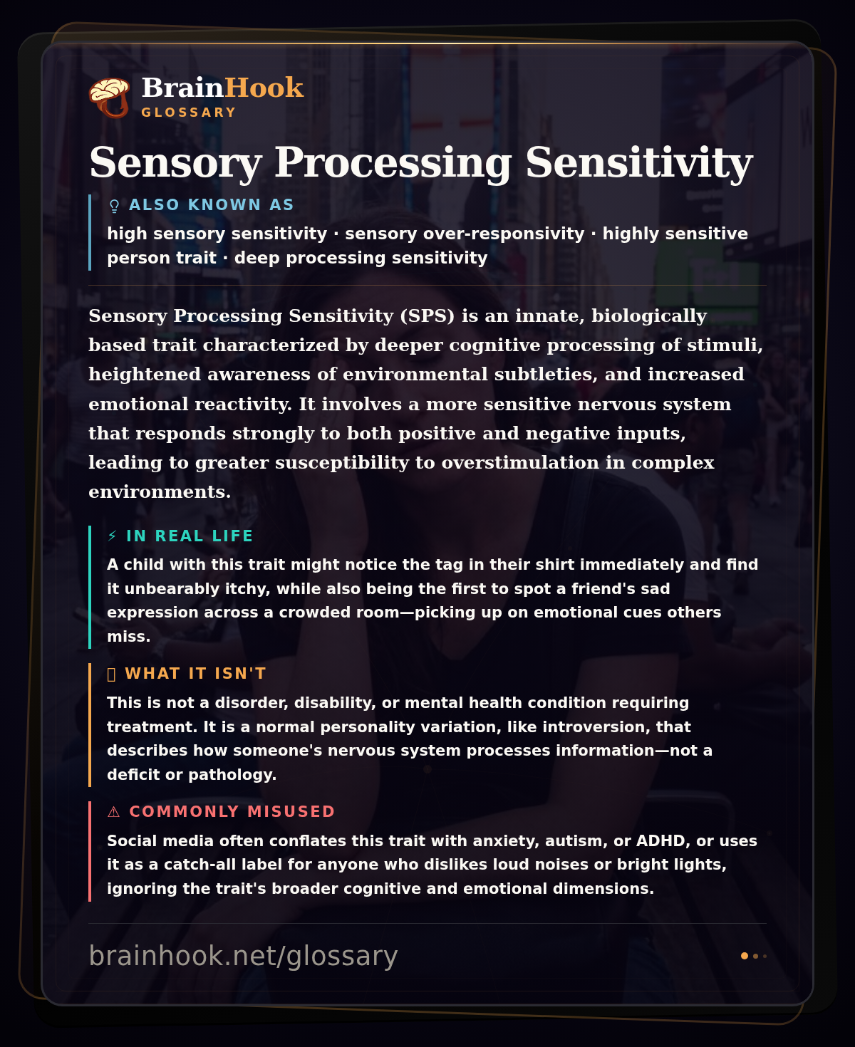 Sensory Processing Sensitivity — BrainHook Glossary card