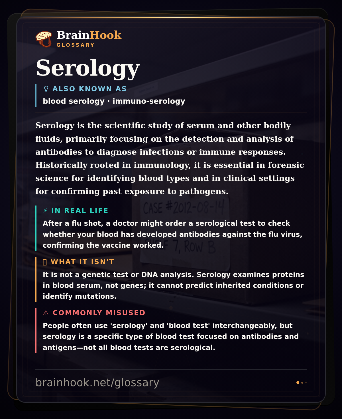 Serology — BrainHook Glossary card