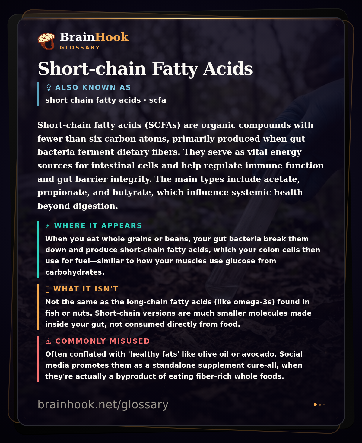 Short-chain Fatty Acids — BrainHook Glossary card