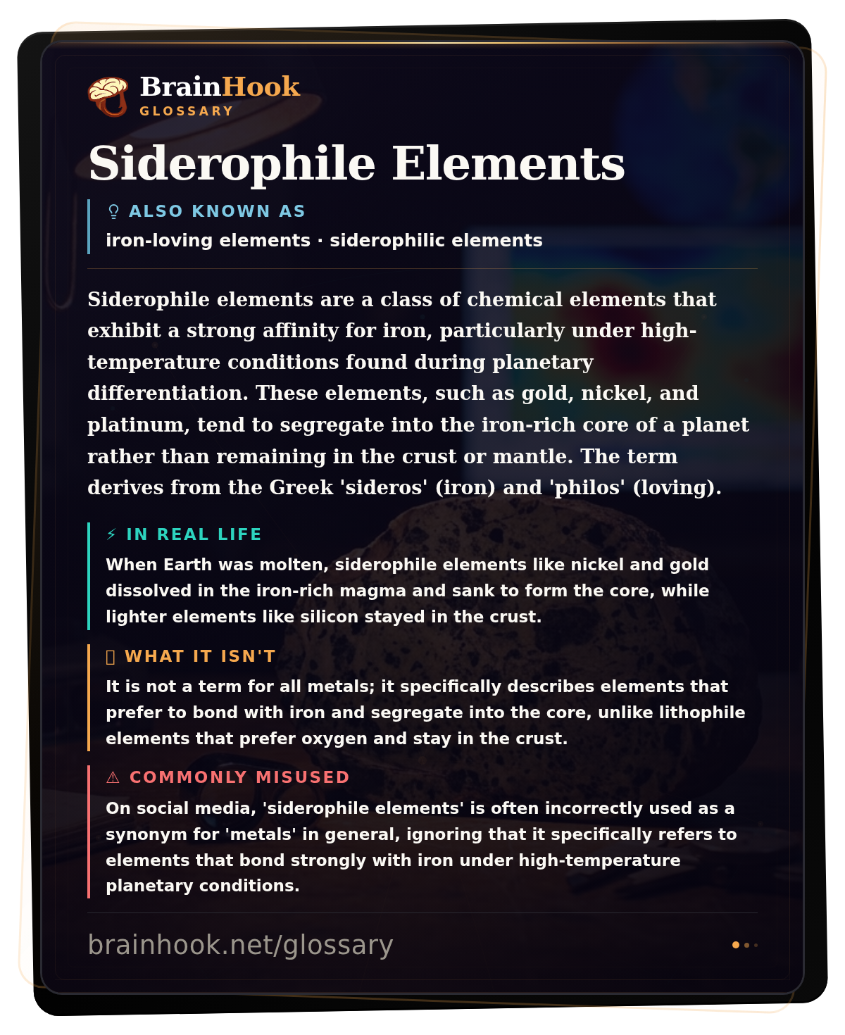 Siderophile Elements — BrainHook Glossary card