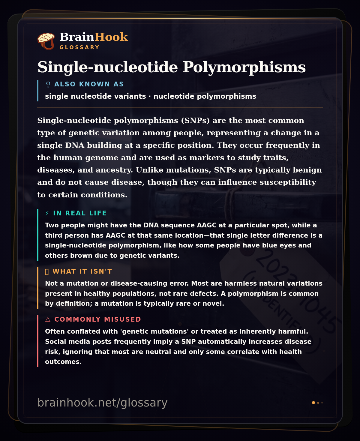Single-nucleotide Polymorphisms — BrainHook Glossary card
