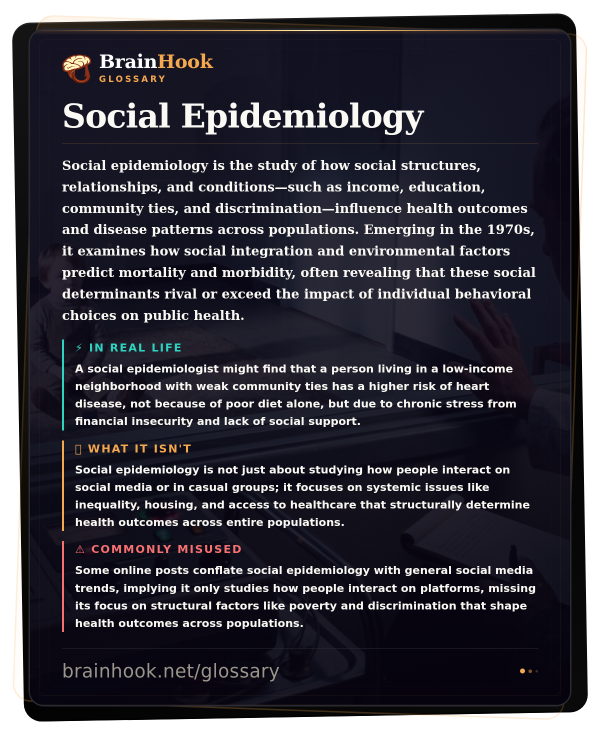 Social Epidemiology — BrainHook Glossary card