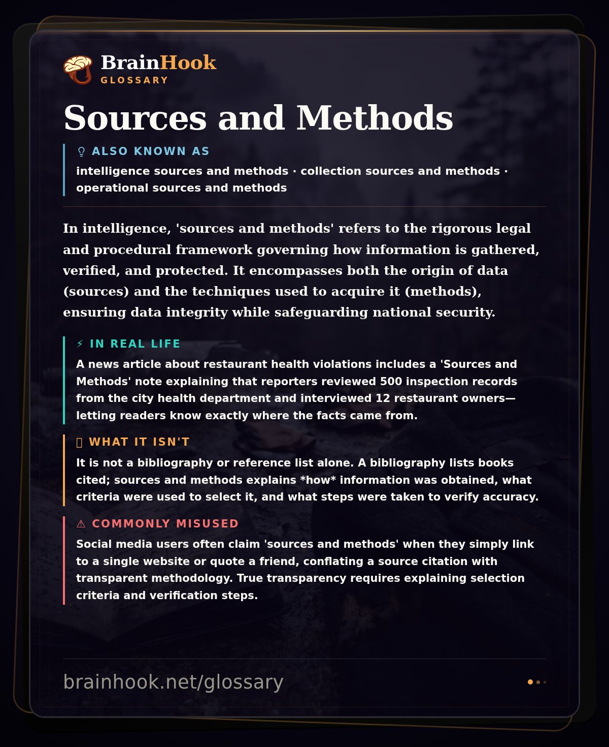 Sources and Methods — BrainHook Glossary card