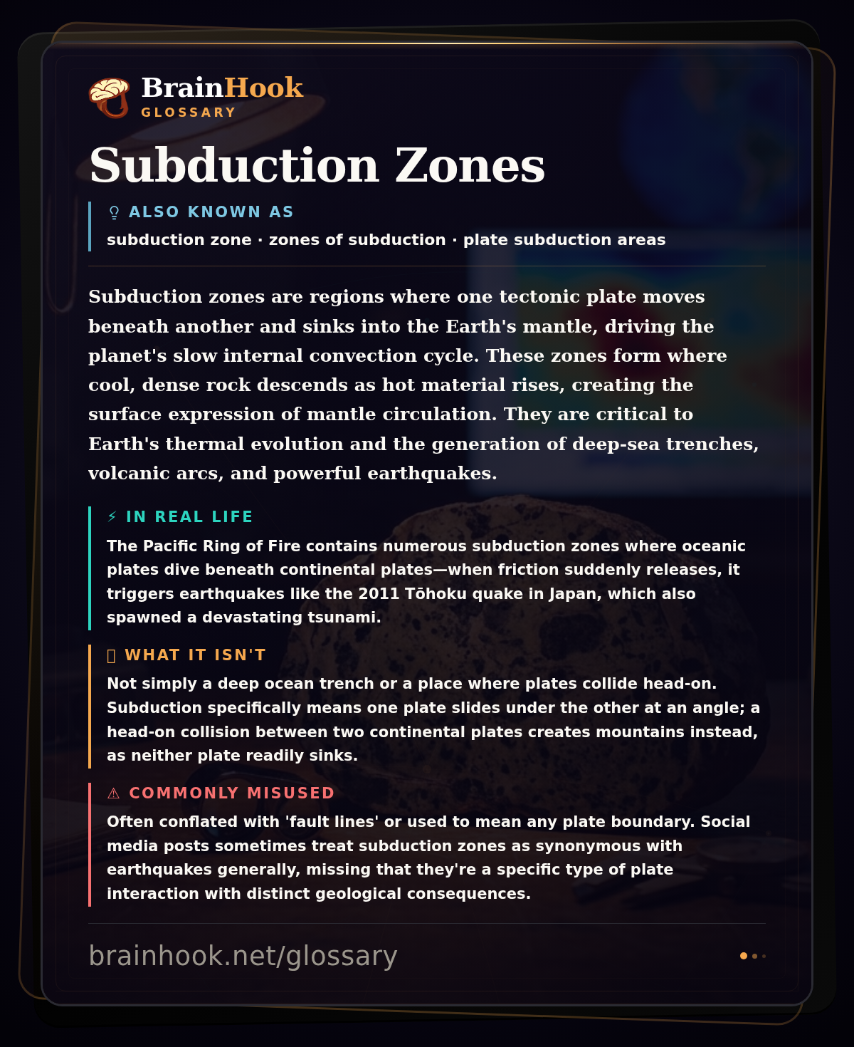 Subduction Zones — BrainHook Glossary card
