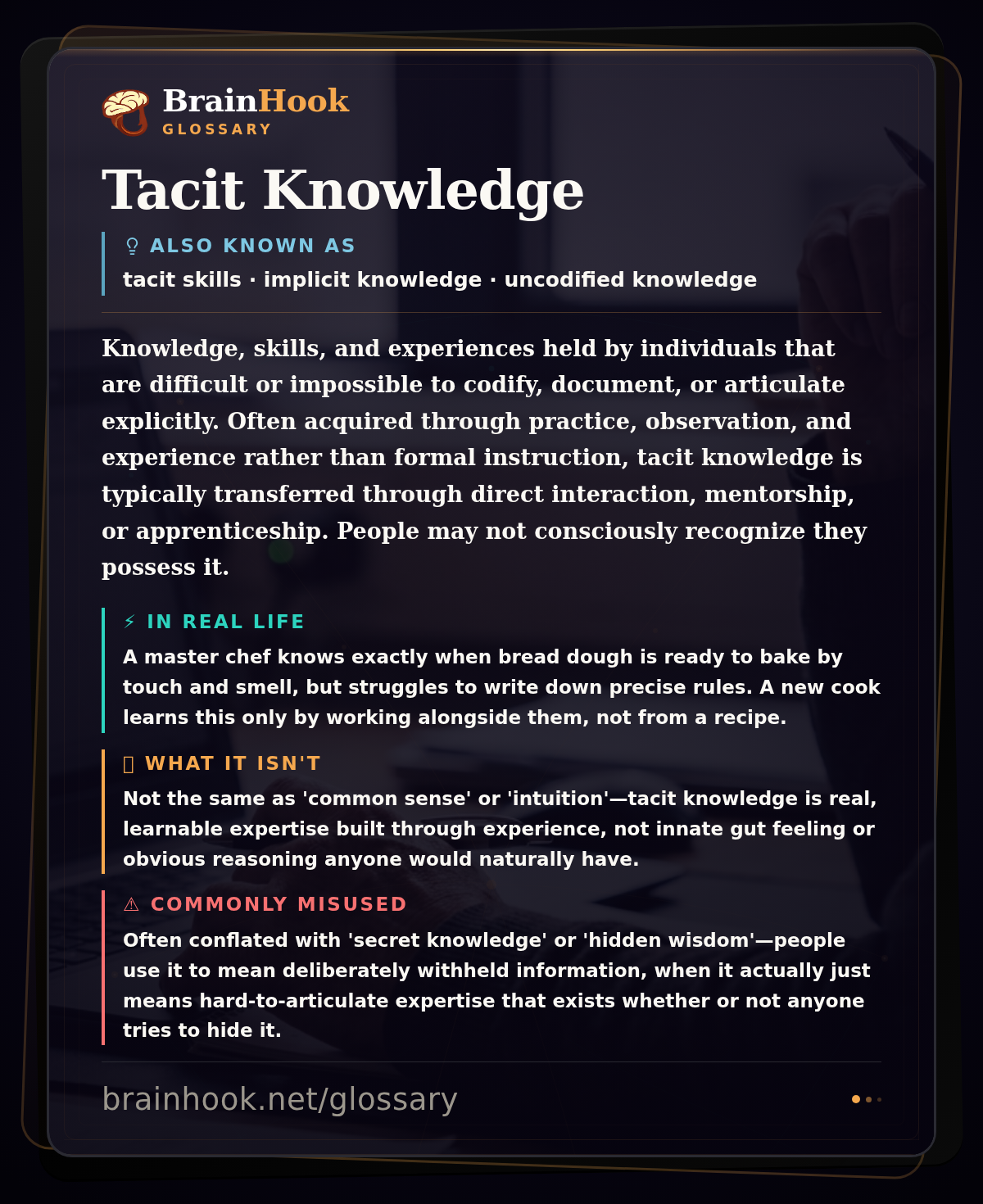 Tacit Knowledge — BrainHook Glossary card