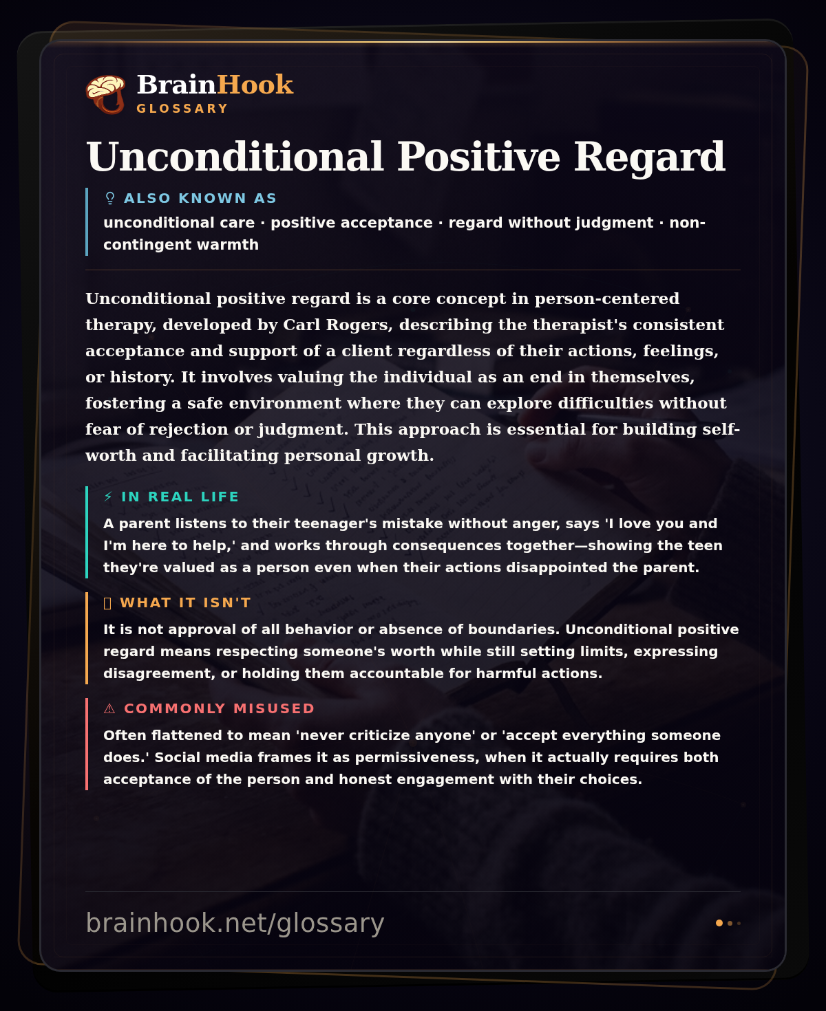 Unconditional Positive Regard — BrainHook Glossary card
