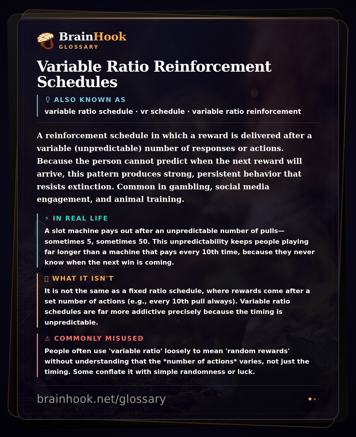 Variable Ratio Reinforcement Schedules — BrainHook Glossary card