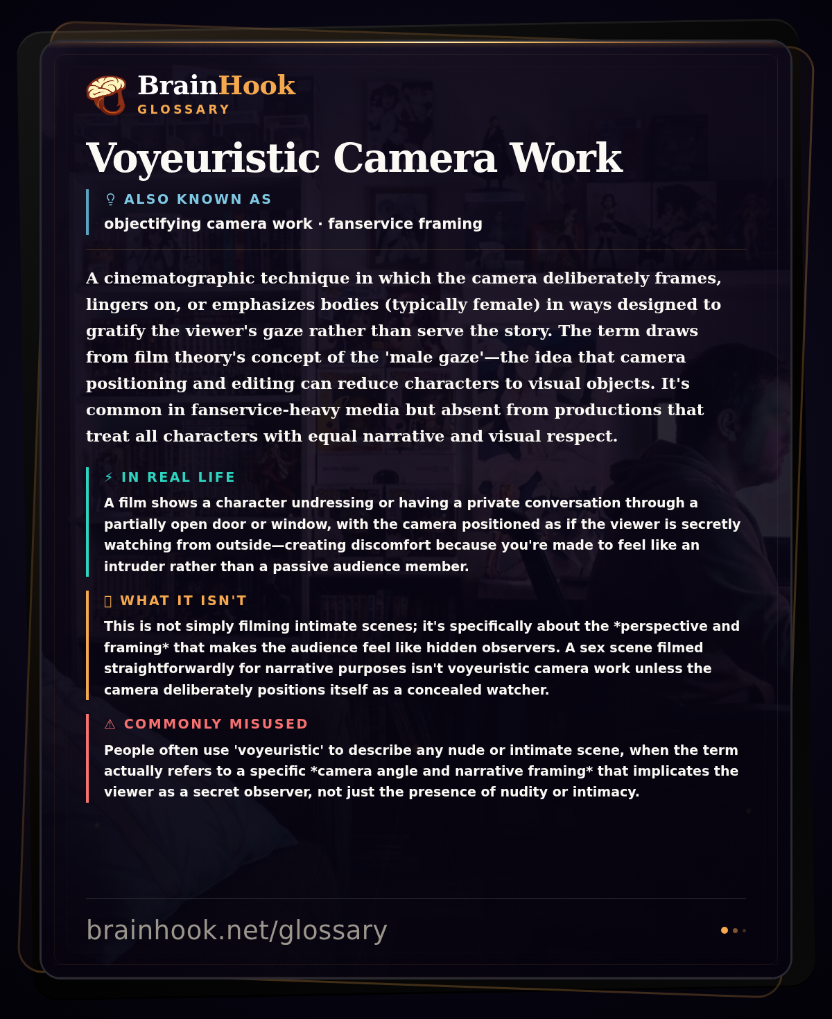 Voyeuristic Camera Work — BrainHook Glossary card